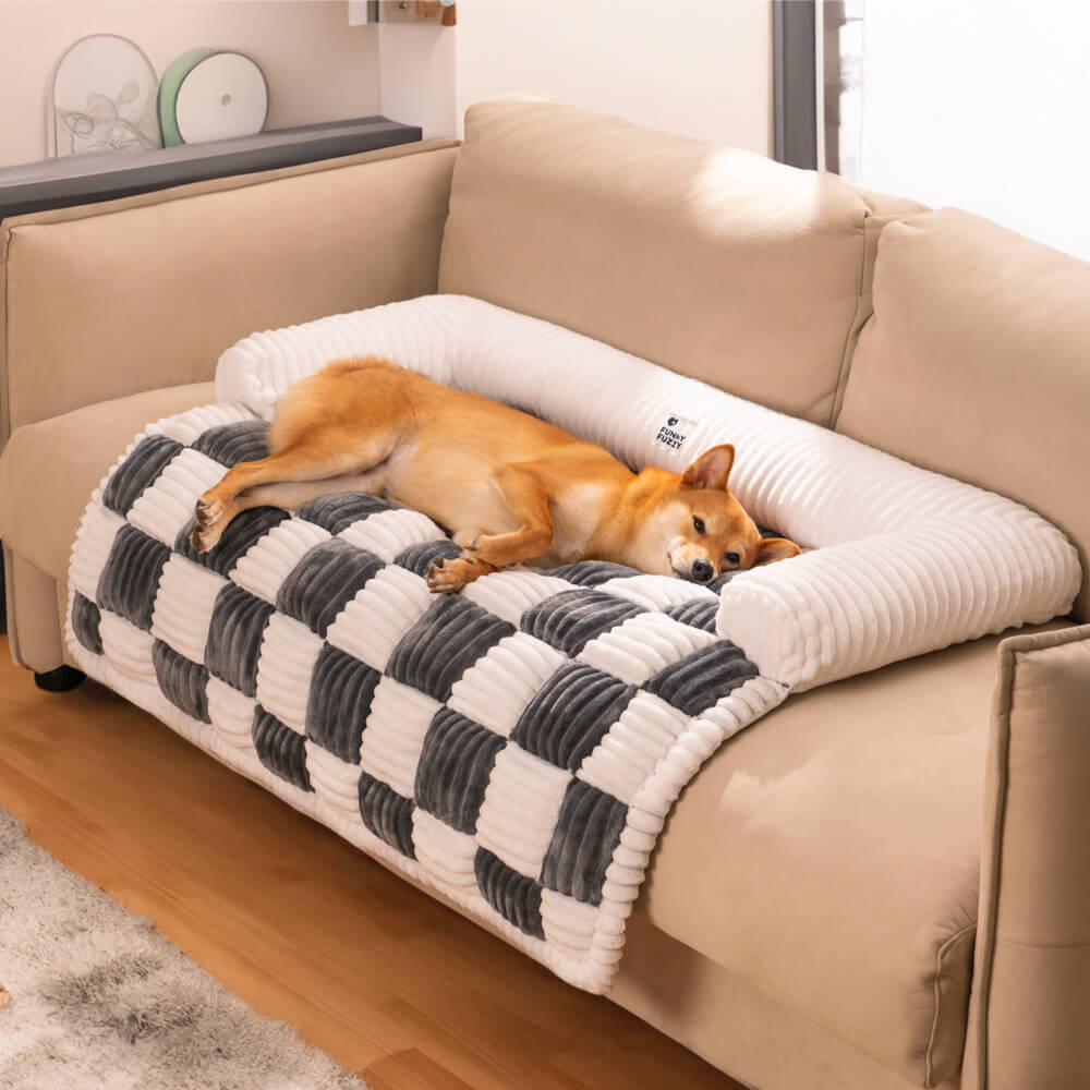 Geruit Hondenkussen Vierkant Beschermhoes Bank Meubels Huisdier 61×70 cm Crème Beige Bruin Koffie Grijs