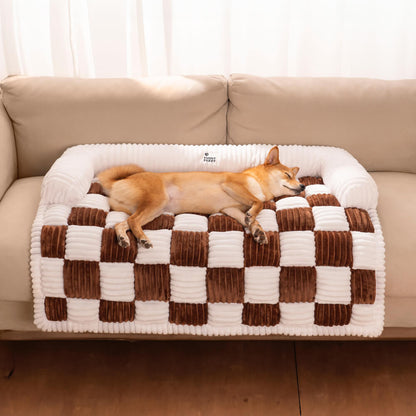 Geruit Hondenkussen Vierkant Beschermhoes Bank Meubels Huisdier 61×70 cm Crème Beige Bruin Koffie Grijs