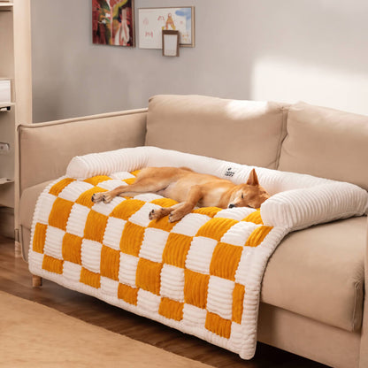 Geruit Hondenkussen Vierkant Beschermhoes Bank Meubels Huisdier 61×70 cm Crème Beige Bruin Koffie Grijs