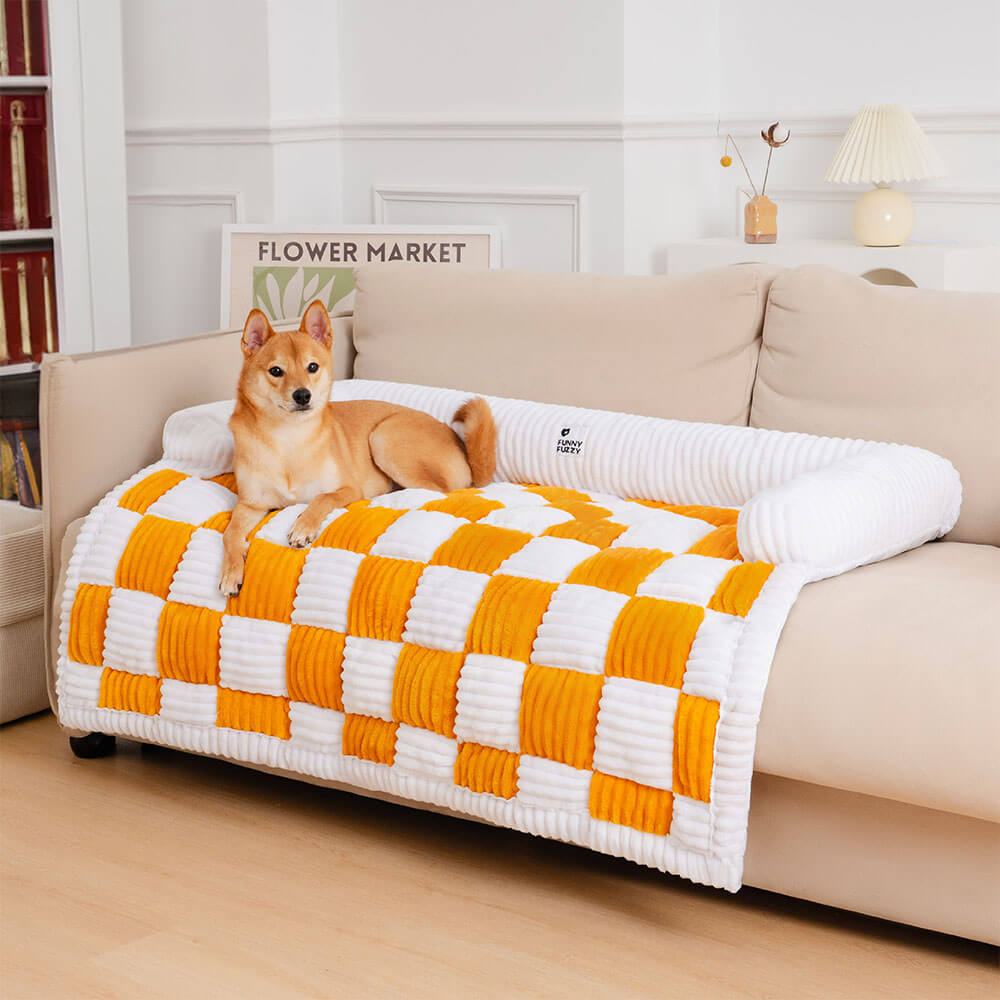 Geruit Hondenkussen Vierkant Beschermhoes Bank Meubels Huisdier 61×70 cm Crème Beige Bruin Koffie Grijs