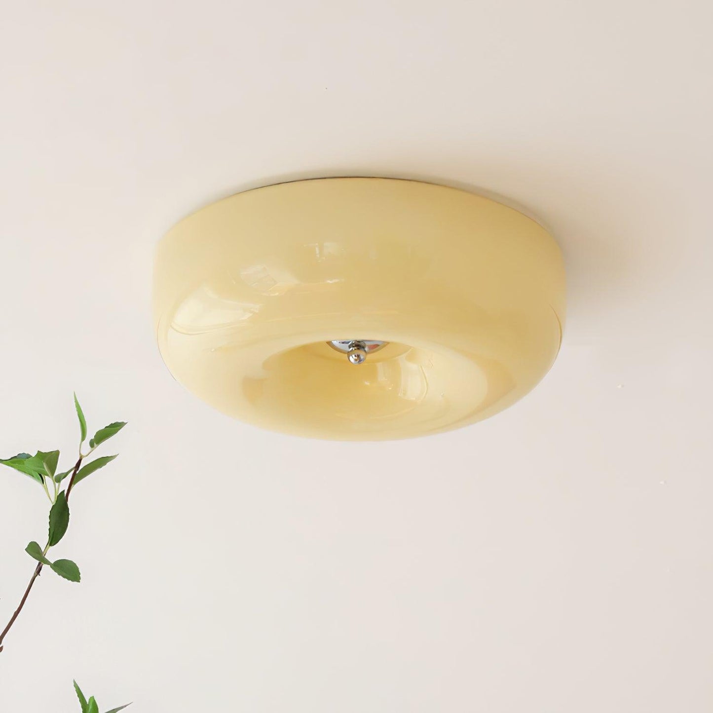 Plafondlamp Melkglas 32–46 cm | Glazen Bol met Zilveren Accent | Dimbare Plafondverlichting Warm Wit