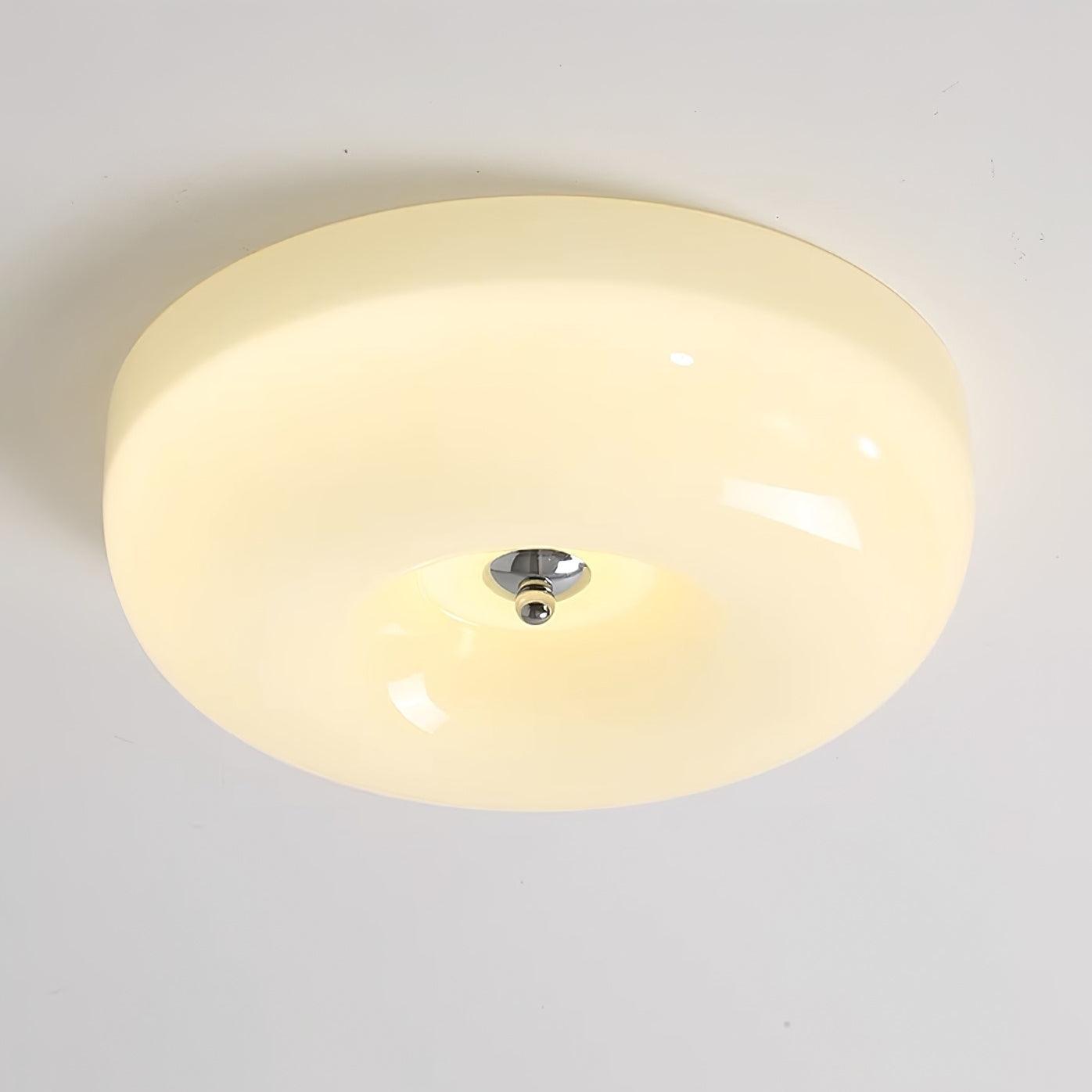 Plafondlamp Melkglas 32–46 cm | Glazen Bol met Zilveren Accent | Dimbare Plafondverlichting Warm Wit