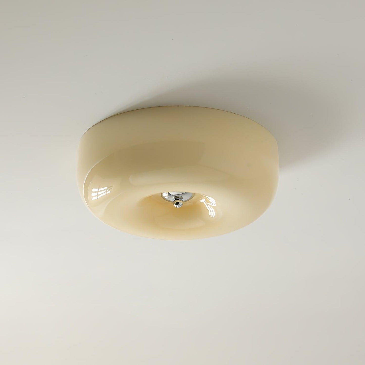 Plafondlamp Melkglas 32–46 cm | Glazen Bol met Zilveren Accent | Dimbare Plafondverlichting Warm Wit