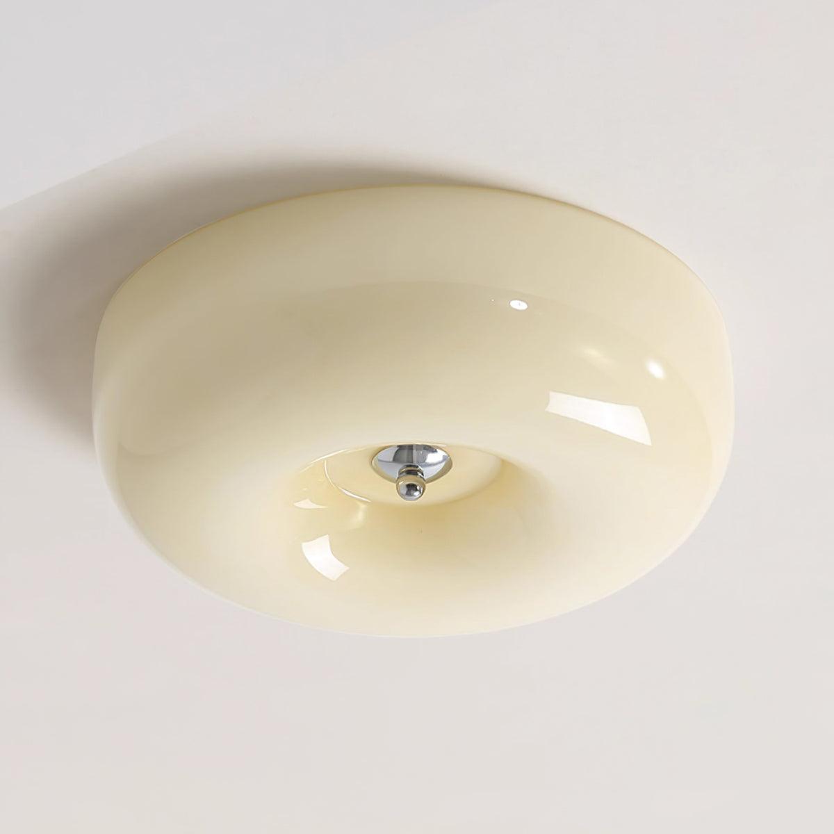 Plafondlamp Melkglas 32–46 cm | Glazen Bol met Zilveren Accent | Dimbare Plafondverlichting Warm Wit