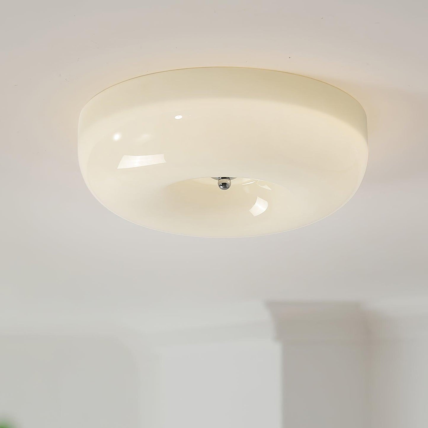 Plafondlamp Melkglas 32–46 cm | Glazen Bol met Zilveren Accent | Dimbare Plafondverlichting Warm Wit