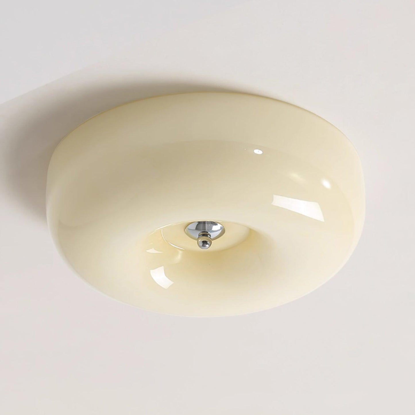 Plafondlamp Melkglas 32–46 cm | Glazen Bol met Zilveren Accent | Dimbare Plafondverlichting Warm Wit