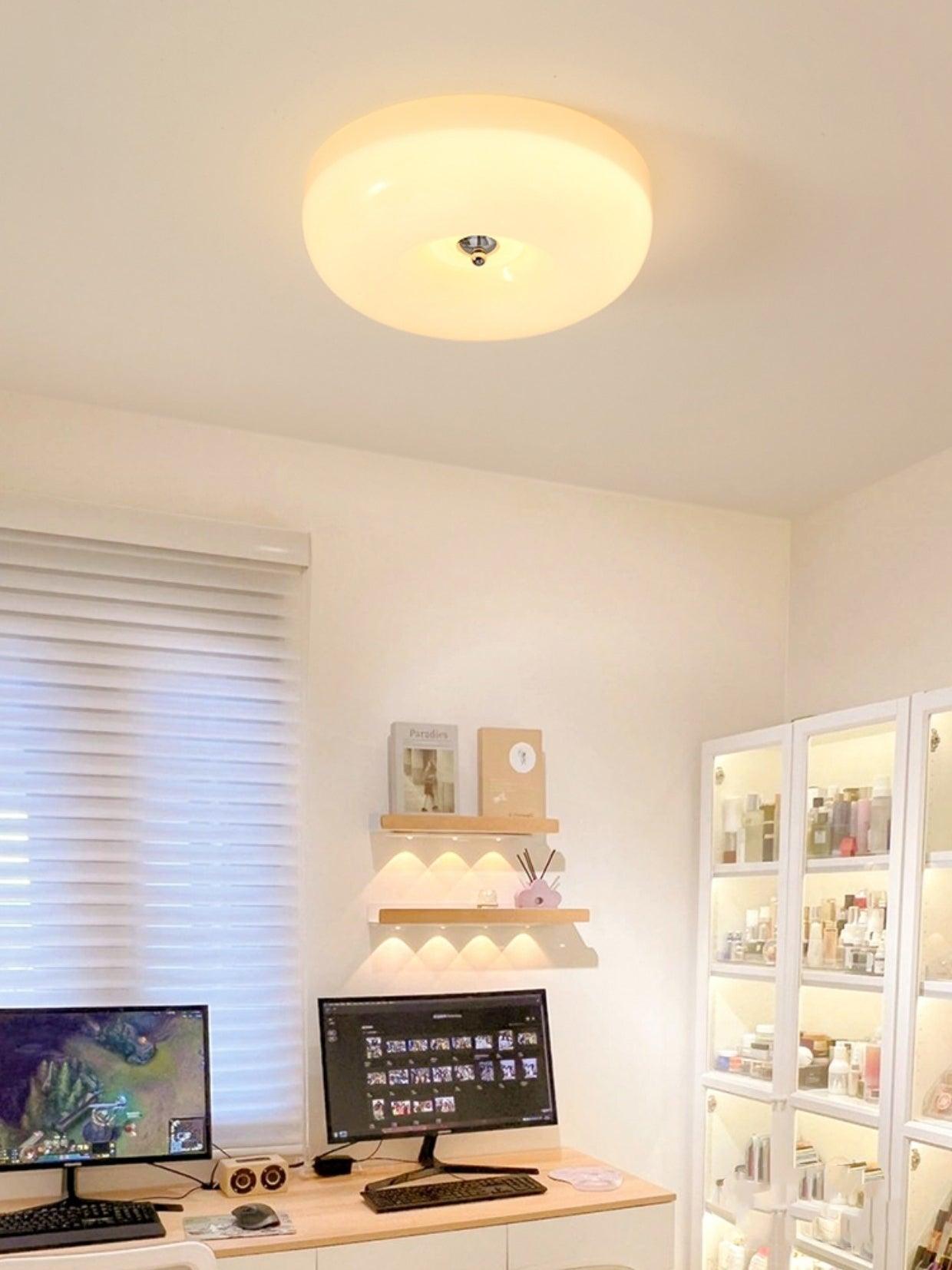 Plafondlamp Melkglas 32–46 cm | Glazen Bol met Zilveren Accent | Dimbare Plafondverlichting Warm Wit