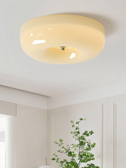 Plafondlamp Melkglas 32–46 cm | Glazen Bol met Zilveren Accent | Dimbare Plafondverlichting Warm Wit