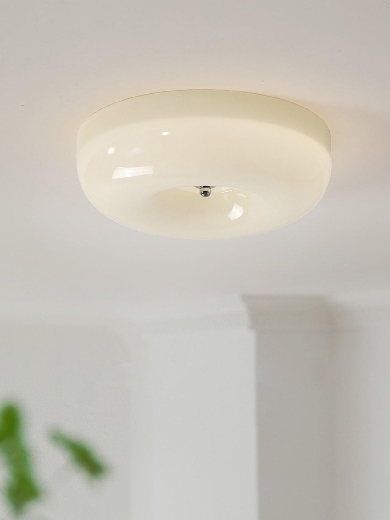 Plafondlamp Melkglas 32–46 cm | Glazen Bol met Zilveren Accent | Dimbare Plafondverlichting Warm Wit