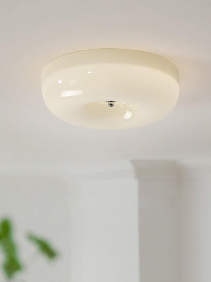 Plafondlamp Melkglas 32–46 cm | Glazen Bol met Zilveren Accent | Dimbare Plafondverlichting Warm Wit