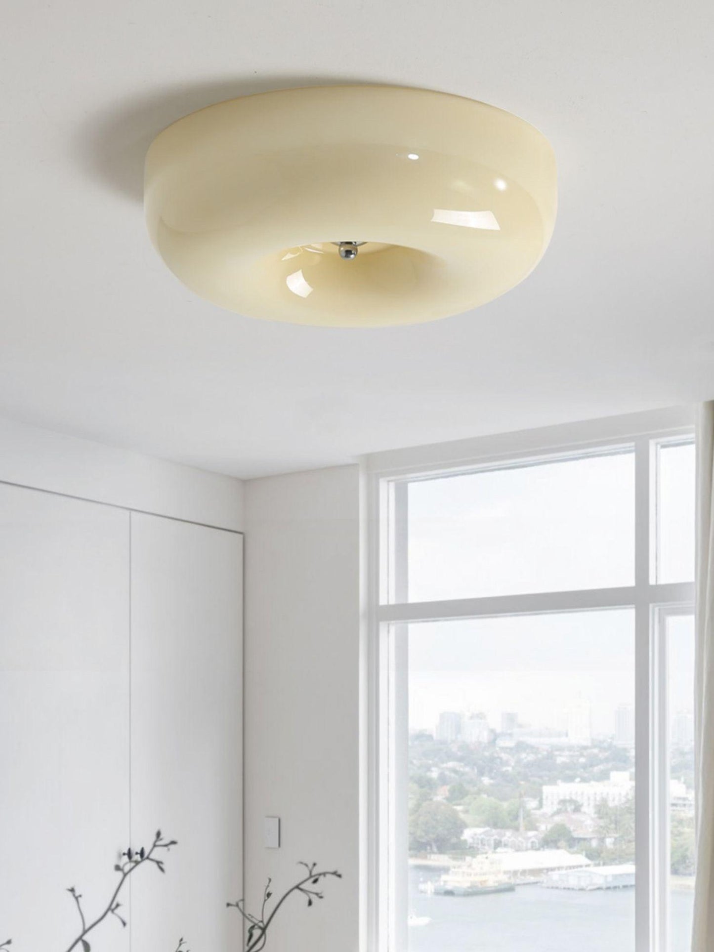 Plafondlamp Melkglas 32–46 cm | Glazen Bol met Zilveren Accent | Dimbare Plafondverlichting Warm Wit