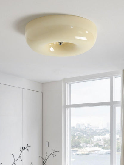 Plafondlamp Melkglas 32–46 cm | Glazen Bol met Zilveren Accent | Dimbare Plafondverlichting Warm Wit