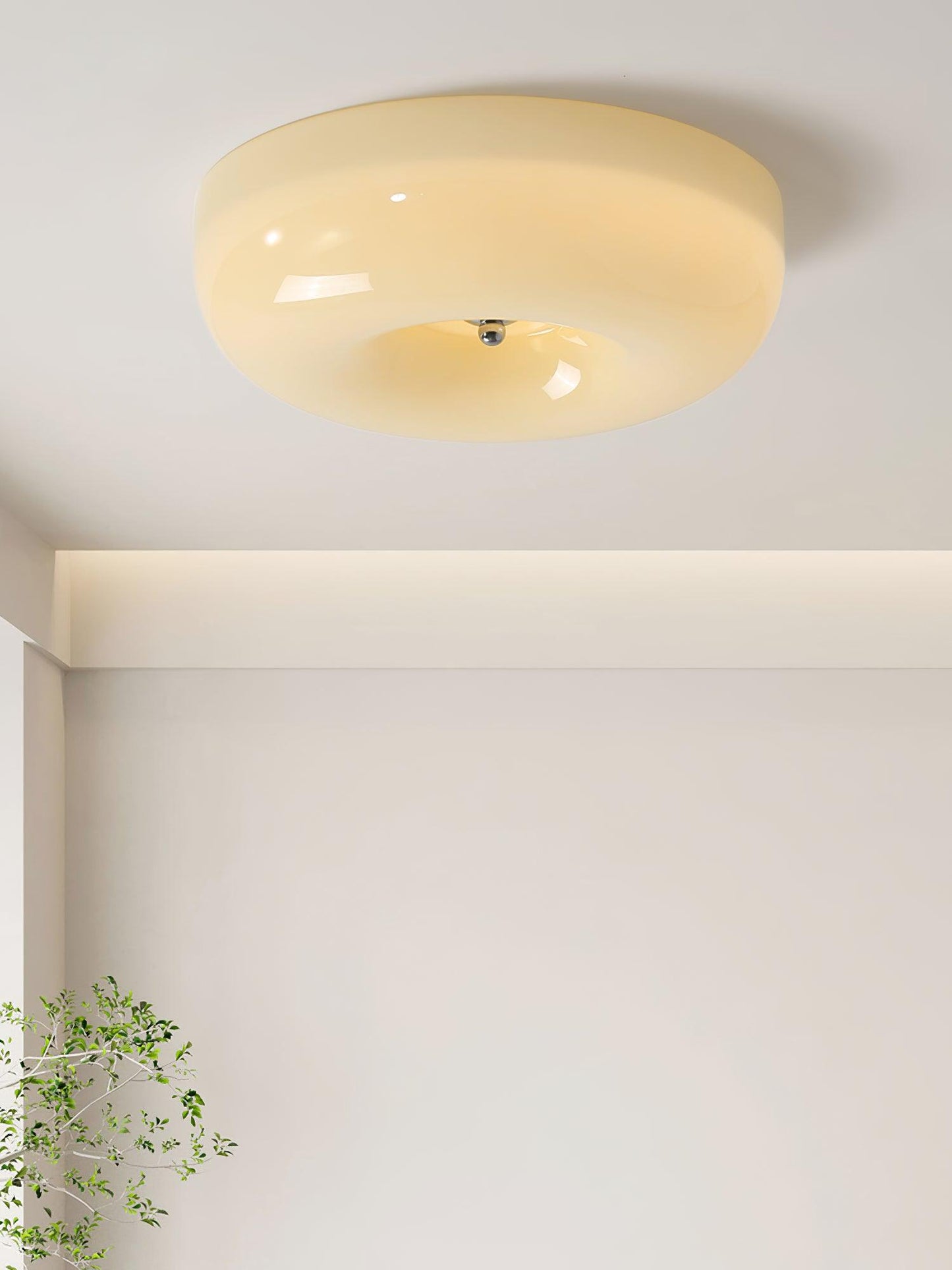 Plafondlamp Melkglas 32–46 cm | Glazen Bol met Zilveren Accent | Dimbare Plafondverlichting Warm Wit