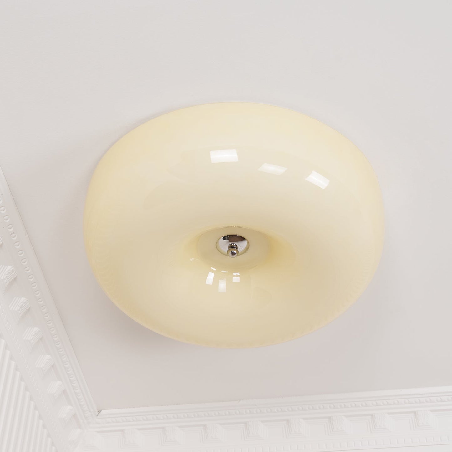 Plafondlamp Melkglas 32–46 cm | Glazen Bol met Zilveren Accent | Dimbare Plafondverlichting Warm Wit