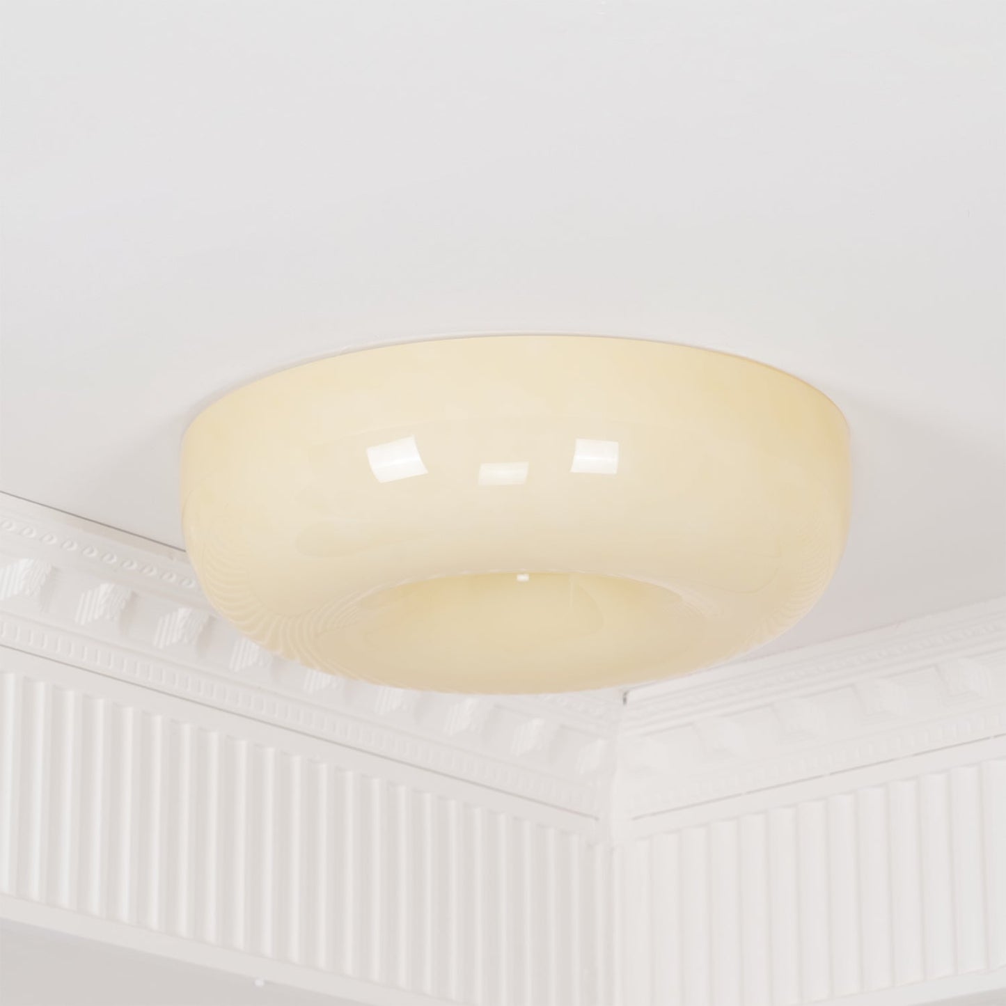 Plafondlamp Melkglas 32–46 cm | Glazen Bol met Zilveren Accent | Dimbare Plafondverlichting Warm Wit