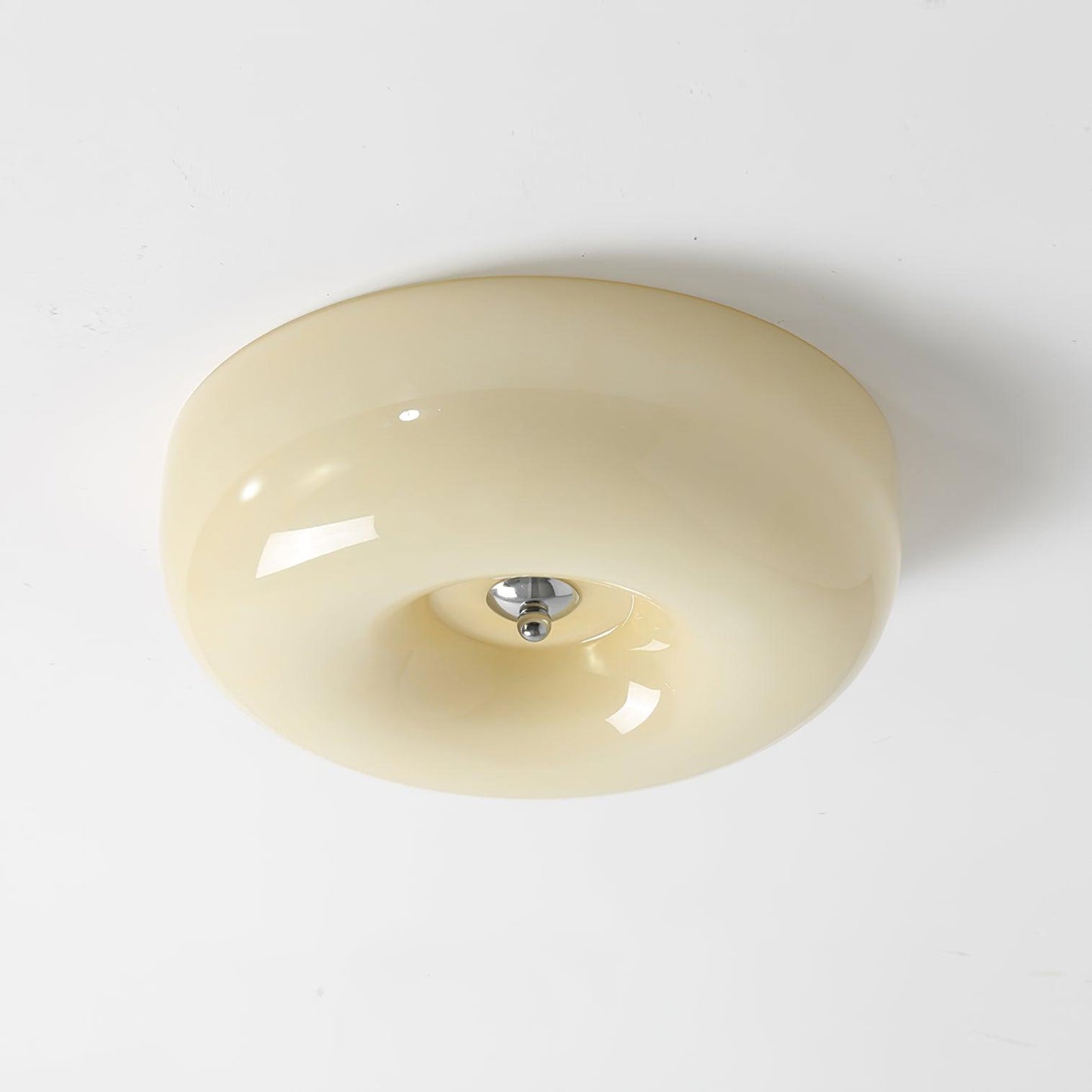 Plafondlamp Melkglas 32–46 cm | Glazen Bol met Zilveren Accent | Dimbare Plafondverlichting Warm Wit