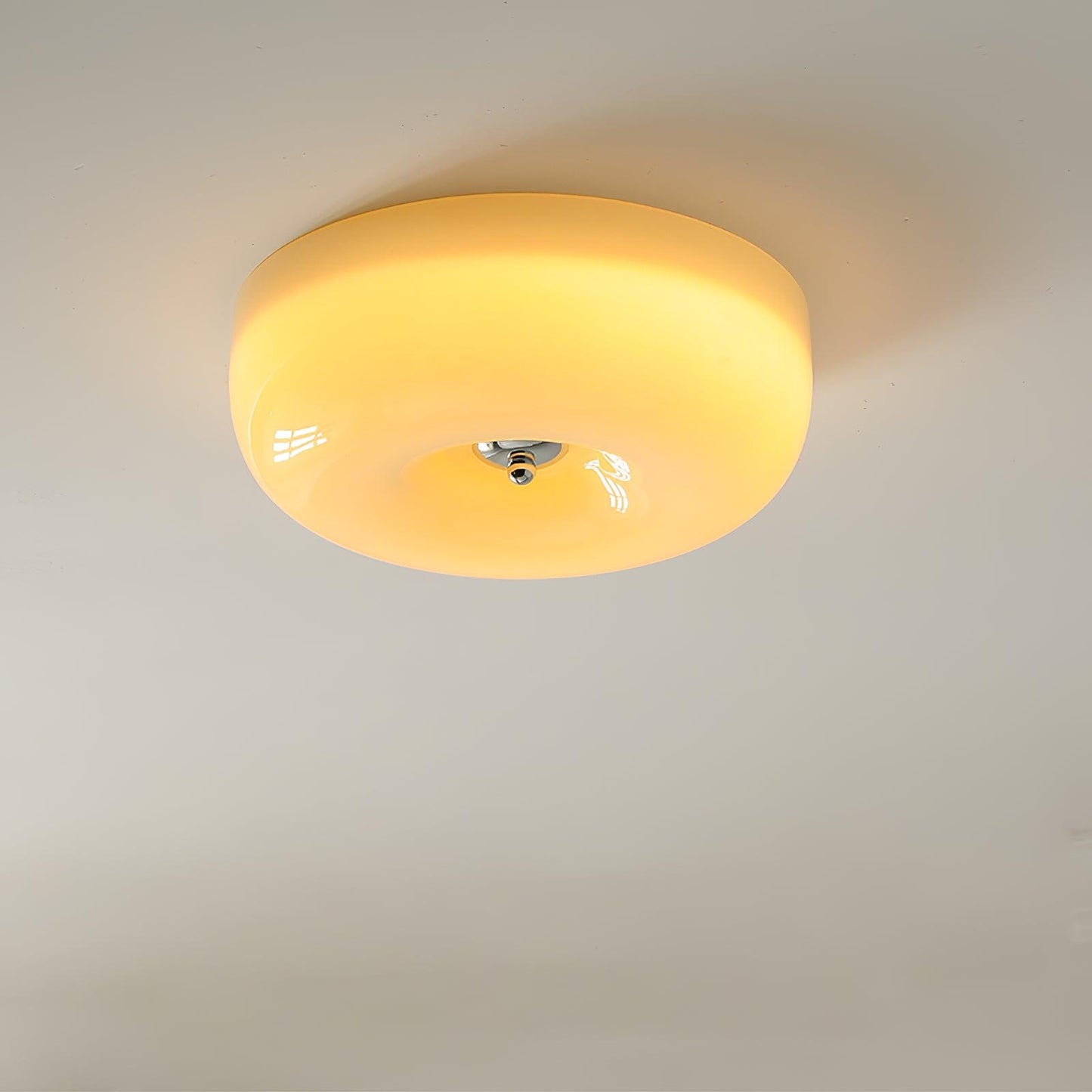 Plafondlamp Melkglas 32–46 cm | Glazen Bol met Zilveren Accent | Dimbare Plafondverlichting Warm Wit