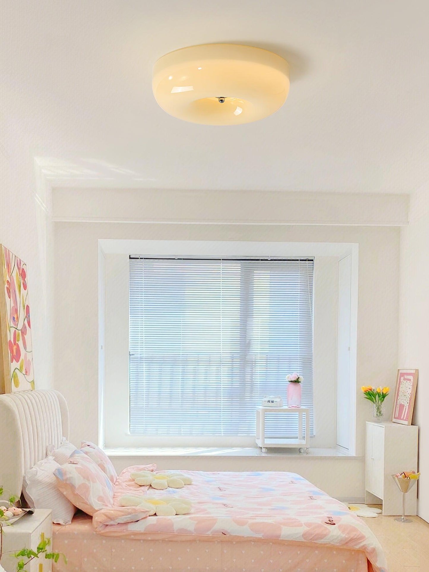 Plafondlamp Melkglas 32–46 cm | Glazen Bol met Zilveren Accent | Dimbare Plafondverlichting Warm Wit