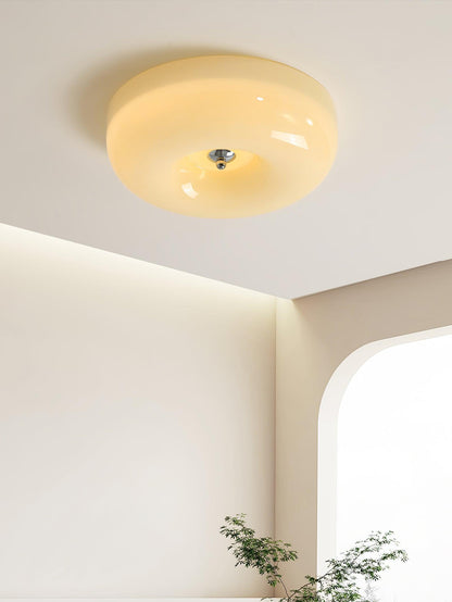 Plafondlamp Melkglas 32–46 cm | Glazen Bol met Zilveren Accent | Dimbare Plafondverlichting Warm Wit