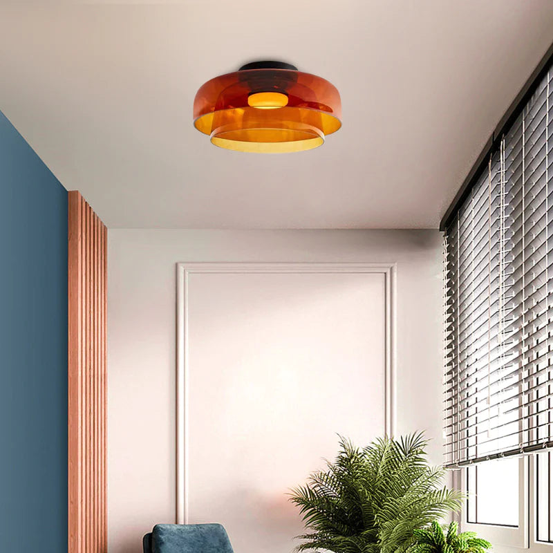 Design Glazen Plafondlamp met Gelaagde Structuur — Elegant Lichtspel voor Eetkamer, Woonkamer en Slaapkamer