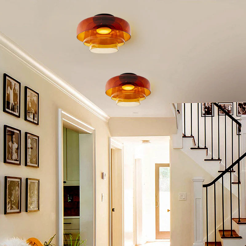 Design Glazen Plafondlamp met Gelaagde Structuur — Elegant Lichtspel voor Eetkamer, Woonkamer en Slaapkamer