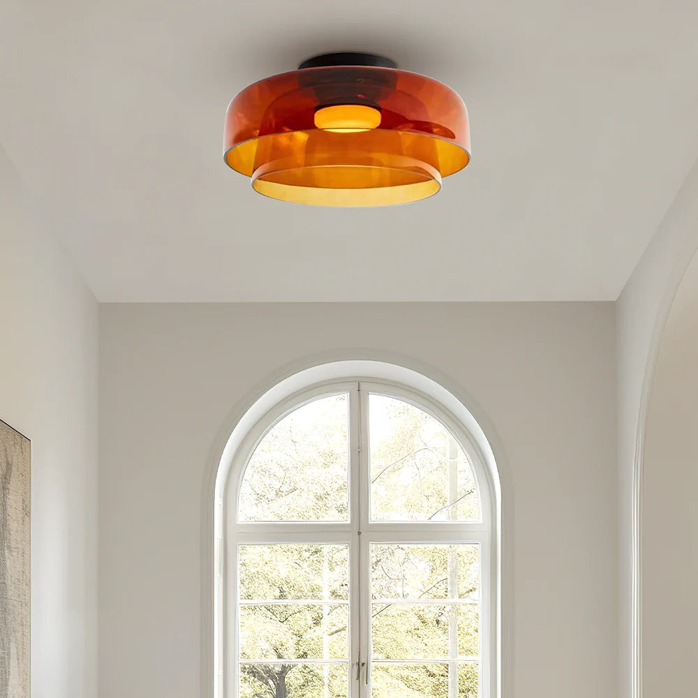 Design Glazen Plafondlamp met Gelaagde Structuur — Elegant Lichtspel voor Eetkamer, Woonkamer en Slaapkamer