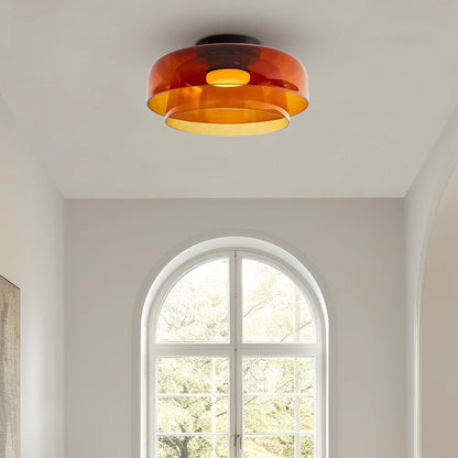 Design Glazen Plafondlamp met Gelaagde Structuur — Elegant Lichtspel voor Eetkamer, Woonkamer en Slaapkamer