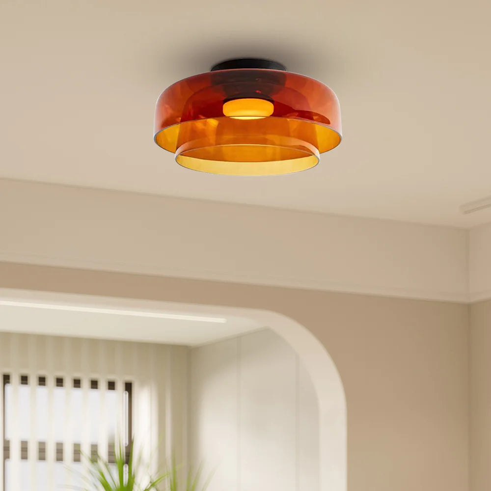 Design Glazen Plafondlamp met Gelaagde Structuur — Elegant Lichtspel voor Eetkamer, Woonkamer en Slaapkamer