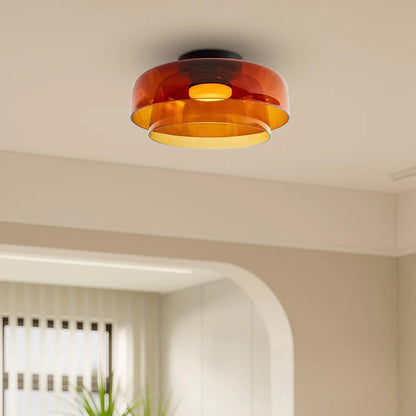 Design Glazen Plafondlamp met Gelaagde Structuur — Elegant Lichtspel voor Eetkamer, Woonkamer en Slaapkamer