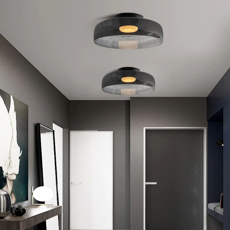 Design Glazen Plafondlamp met Gelaagde Structuur — Elegant Lichtspel voor Eetkamer, Woonkamer en Slaapkamer