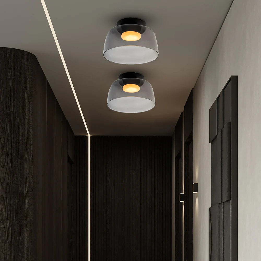 Design Glazen Plafondlamp met Gelaagde Structuur — Elegant Lichtspel voor Eetkamer, Woonkamer en Slaapkamer