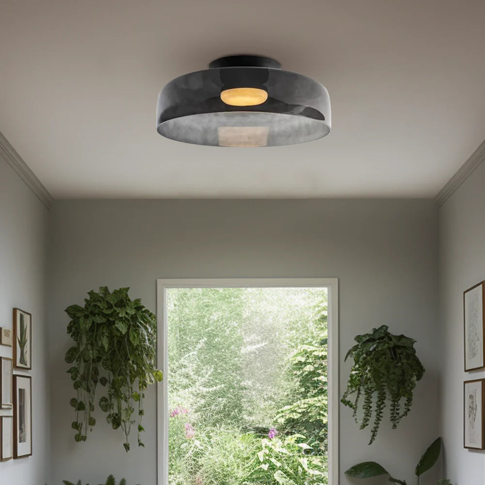 Design Glazen Plafondlamp met Gelaagde Structuur — Elegant Lichtspel voor Eetkamer, Woonkamer en Slaapkamer