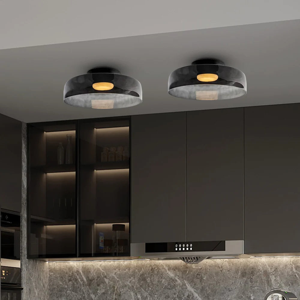 Design Glazen Plafondlamp met Gelaagde Structuur — Elegant Lichtspel voor Eetkamer, Woonkamer en Slaapkamer
