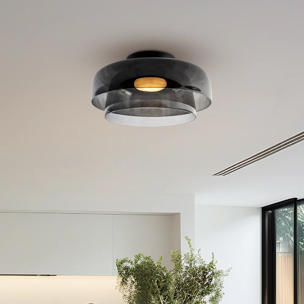 Design Glazen Plafondlamp met Gelaagde Structuur — Elegant Lichtspel voor Eetkamer, Woonkamer en Slaapkamer
