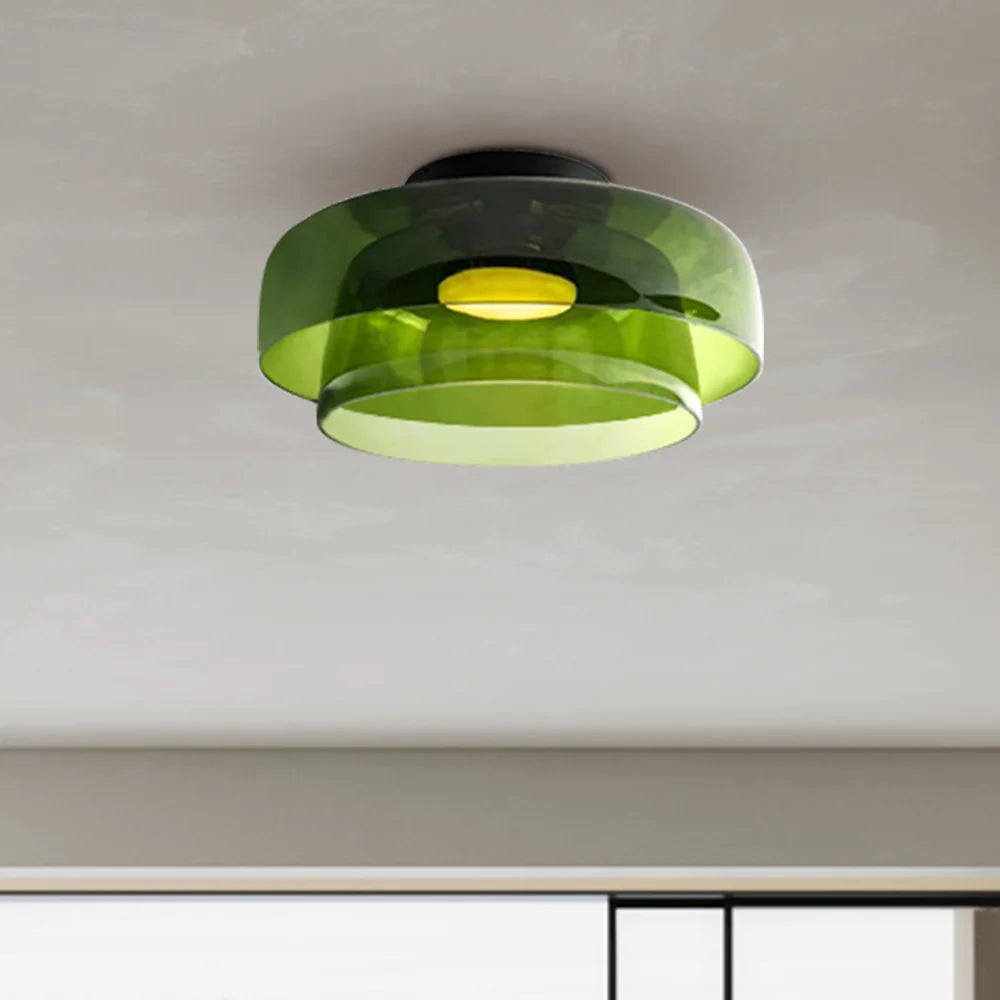 Design Glazen Plafondlamp met Gelaagde Structuur — Elegant Lichtspel voor Eetkamer, Woonkamer en Slaapkamer