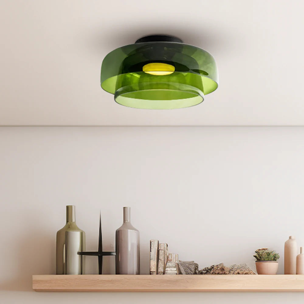 Design Glazen Plafondlamp met Gelaagde Structuur — Elegant Lichtspel voor Eetkamer, Woonkamer en Slaapkamer