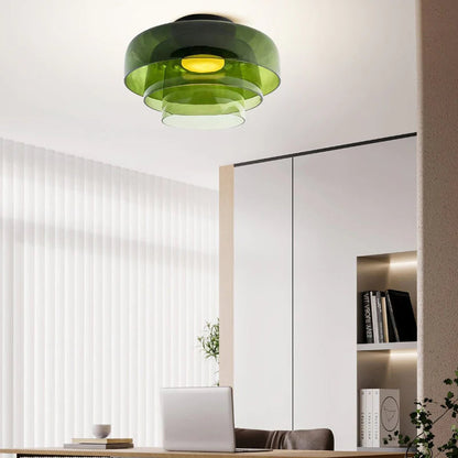 Design Glazen Plafondlamp met Gelaagde Structuur — Elegant Lichtspel voor Eetkamer, Woonkamer en Slaapkamer