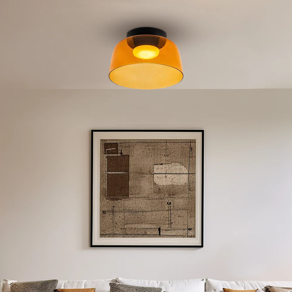 Design Glazen Plafondlamp met Gelaagde Structuur — Elegant Lichtspel voor Eetkamer, Woonkamer en Slaapkamer