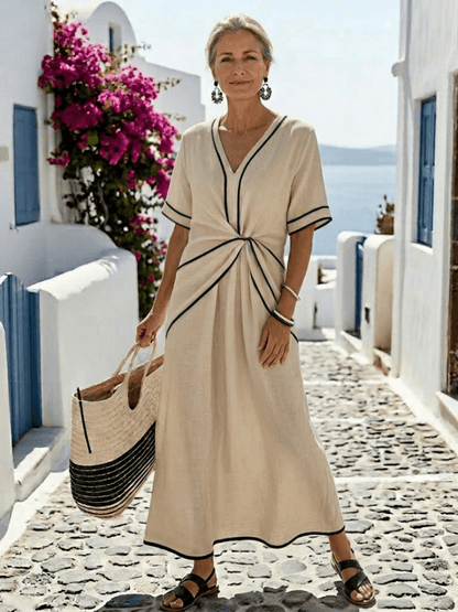 Crelia | Elegante Midi Jurk Dames met Geplooide Taille 3