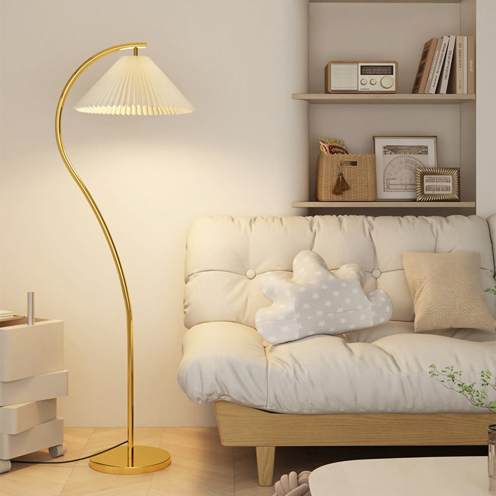 Geplooide Vloerlamp met Stoffen Kap – Modern Design Zwart Beige Groen Goud – 155cm Hoog E26/E27 – Dimbaar