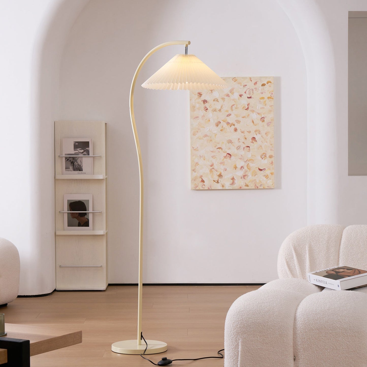 Geplooide Vloerlamp met Stoffen Kap – Modern Design Zwart Beige Groen Goud – 155cm Hoog E26/E27 – Dimbaar