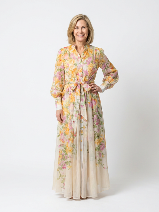 Dames Maxi Jurk Bloemenprint Lange Mouwen Zacht - StudioMarella