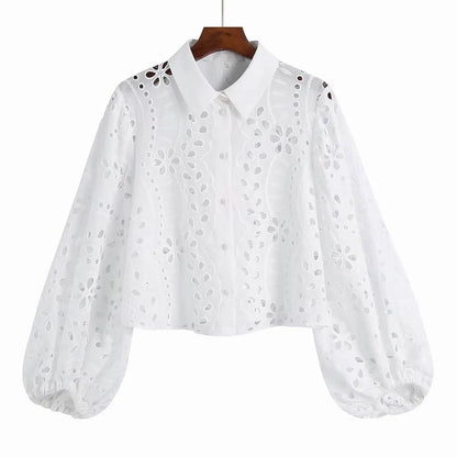 Zomerblouse Wit met Kant en Borduurwerk voor Vrouw