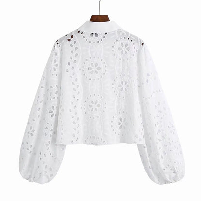 Zomerblouse Wit met Kant en Borduurwerk voor Vrouw