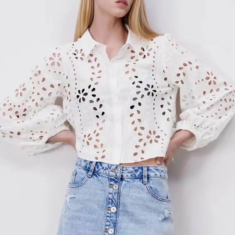 Zomerblouse Wit met Kant en Borduurwerk voor Vrouw - StudioMarella