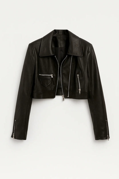 Dames Biker Jas Kort Model met Rits Stoer - StudioMarella