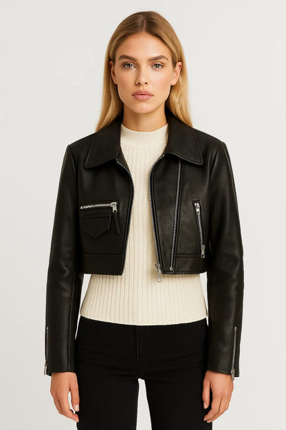 Dames Biker Jas Kort Model met Rits Stoer