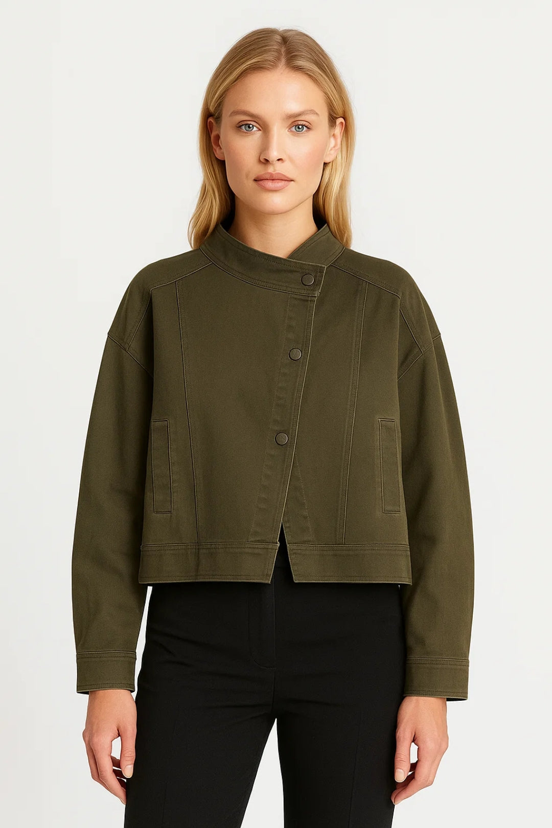 Korte Damesjas Boxmodel met Opstaande Kraag Casual Stijl - StudioMarella