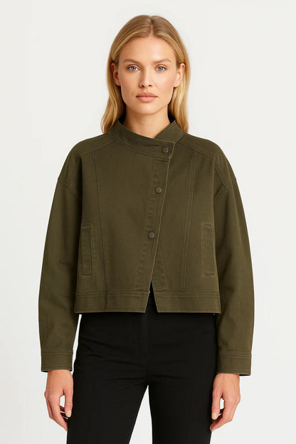 Korte Damesjas Boxmodel met Opstaande Kraag Casual Stijl - StudioMarella