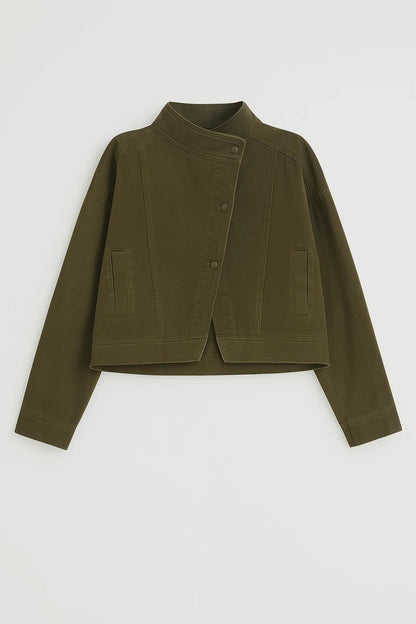 Korte Damesjas Boxmodel met Opstaande Kraag Casual Stijl